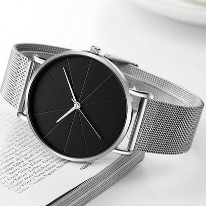 Mens Fashion Business Quartz Wristwatch Fashion Calendar Men Watch Mesh Belt Men Luxury Silver Bracelet Watches