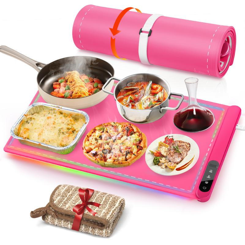 Enhanced Food Warming Mat with 6 Temperature Settings and 6-Hour Timer, Full Surface Heating, Portable Silicone Warmer for Holiday Events and Buffets