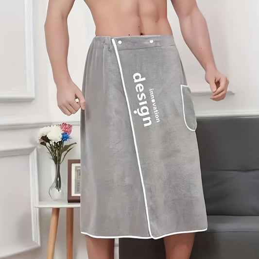 2Pcs Men'S Shower Wrap Robe Set - Ultra-Absorbent, Non-Fuzzing, Button Fastened, Comfortable Bath Towel Wrap - Premium Collectio