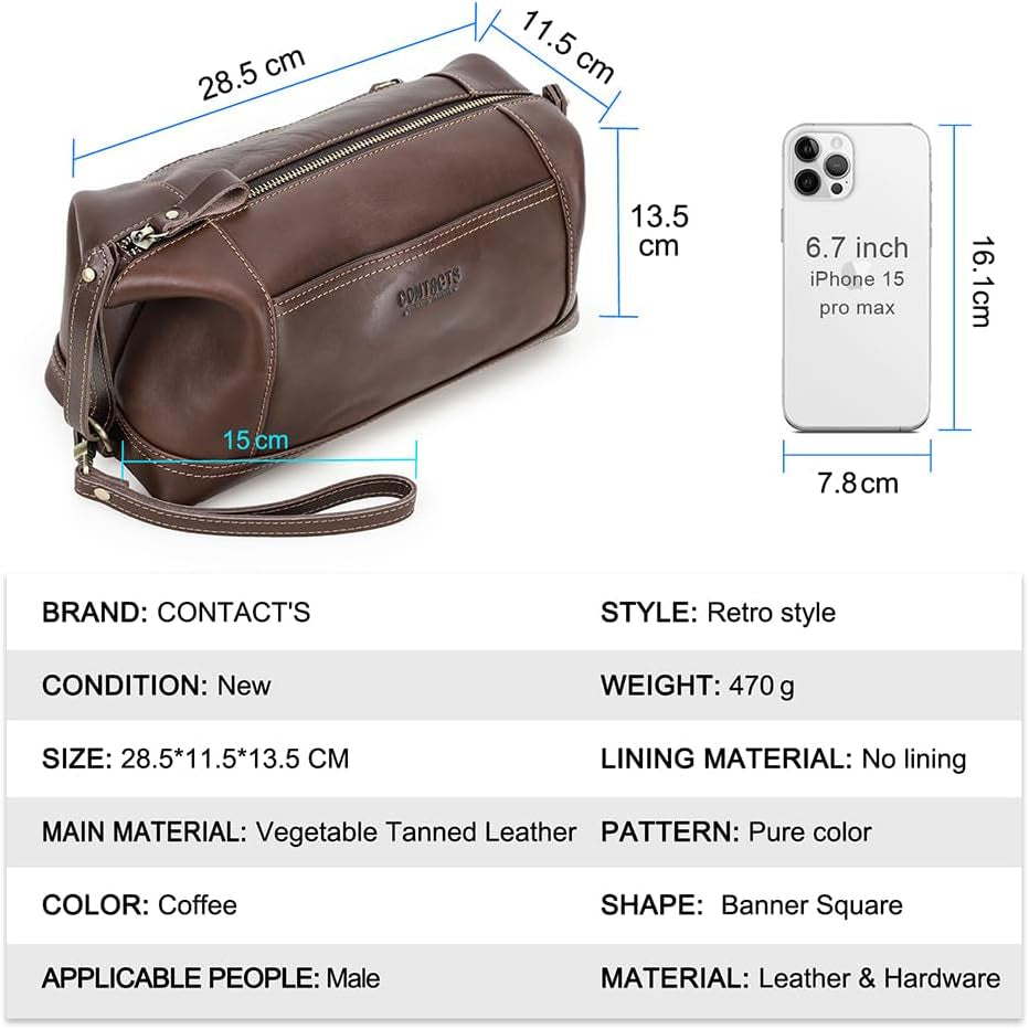 Toiletry Bag for Men Leather Travel Bathroom Shaving Dopp Kit Organizer Vintage Cosmetic Bag with Wrist Starp, Coffee, Vintage