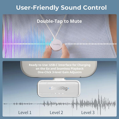 Smallrig S60 USB-C Wireless Mini Microphone Pro Kit with Magnetic Clip for iPhone 15/16 Pro & Android - 44-Hour Studio Sound with Noise Cancelling, Compact and Lightweight Lavalier Microphone with Charging Case and Receiver for Content Creation