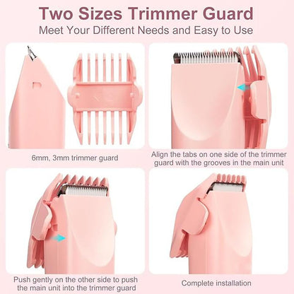 2 in 1 Electric Bikini Trimmer for Women - Dual-Head Electric Razors for Body & Facial Hair Removal, Waterproof Wet & Dry Use, Ideal Gift for Women Pink Stainless Steel