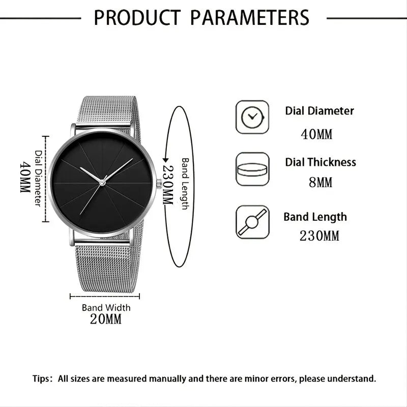 Mens Fashion Business Quartz Wristwatch Fashion Calendar Men Watch Mesh Belt Men Luxury Silver Bracelet Watches
