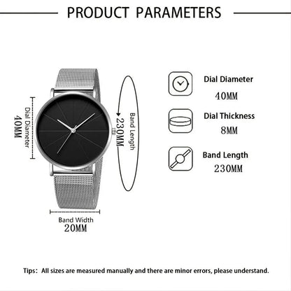 Mens Fashion Business Quartz Wristwatch Fashion Calendar Men Watch Mesh Belt Men Luxury Silver Bracelet Watches