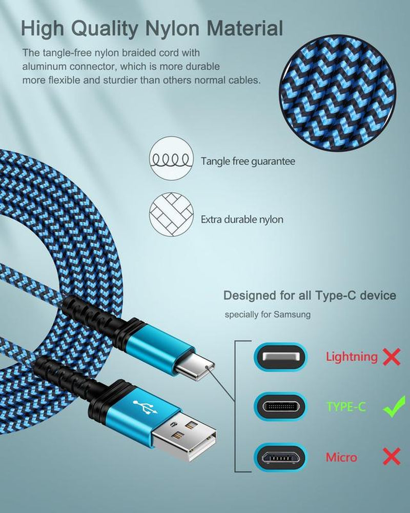 3-Pack USB C Charger Cables (3/6/10 FT) Fast Charging for iPhone 15/15 Pro/15 Pro Max, Android Devices including Samsung Galaxy A Series and Google Pixel 8 Pro, Compatible with Lightning and Micro USB