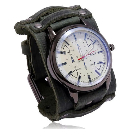 2025 Mens Quartz Wristwatch Fashion Cowhide Watchband Vintage Punk Big round Watches Men Wide Genuine Leather Bracelets Clock