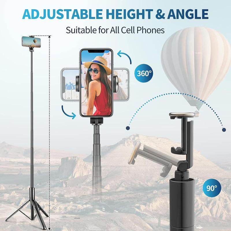 Extendable 63'' Selfie Stick Tripod with Bluetooth Remote - Lightweight, Foldable, and Compatible with All Smartphones - Ideal for Travel and iPhone Accessories