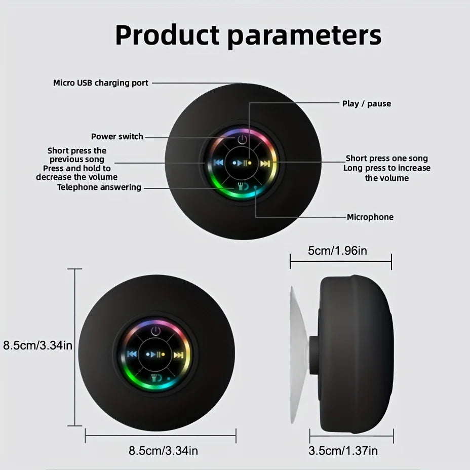 Waterproof Wireless Bluetooth Speaker with Large Suction Cup - Portable Mini Stereo for Outdoor Sports and Bathroom Use