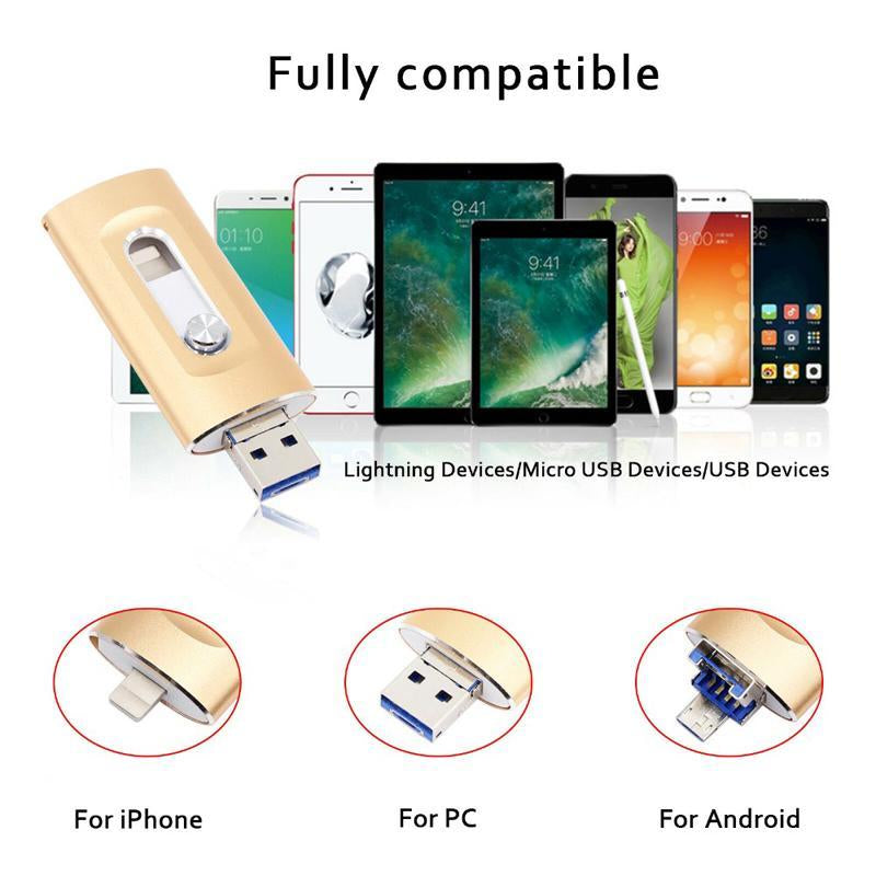 3-in-1 USB Storage Flash Drive with Type-C Adapter - High-Speed USB 3.0 Memory Solution for Phones and PCs, Durable OTG External Storage, Ideal Gift for Men