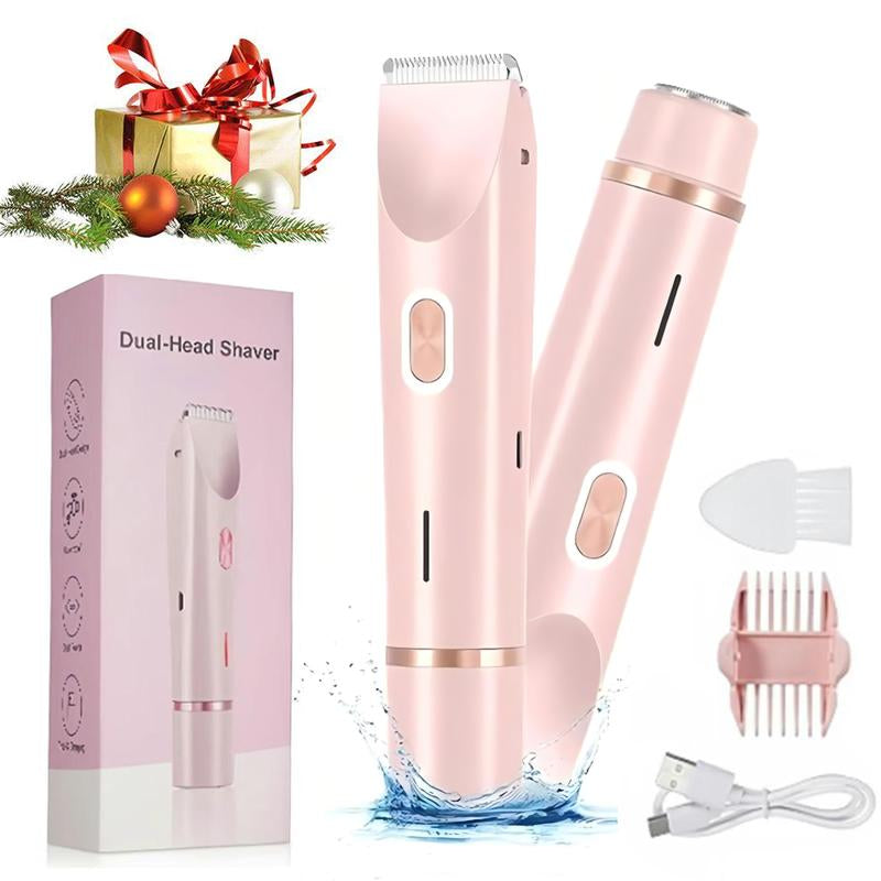 2 in 1 Electric Bikini Trimmer for Women - Dual-Head Electric Razors for Body & Facial Hair Removal, Waterproof Wet & Dry Use, Ideal Gift for Women Pink Stainless Steel
