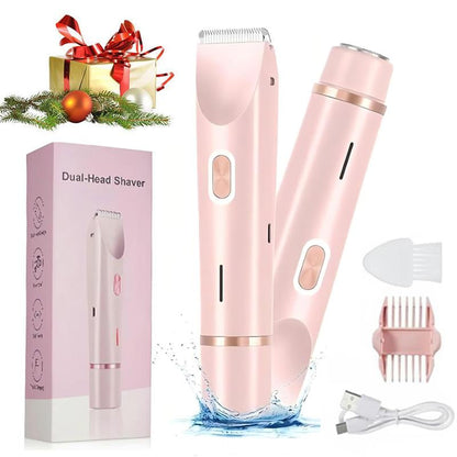 2 in 1 Electric Bikini Trimmer for Women - Dual-Head Electric Razors for Body & Facial Hair Removal, Waterproof Wet & Dry Use, Ideal Gift for Women Pink Stainless Steel