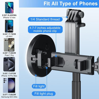 Dual Fill Light Selfie Stick Tripod with Wireless Bluetooth Remote Control - 6-in-1 Retractable Travel Accessory for iPhone and Android Smartphones