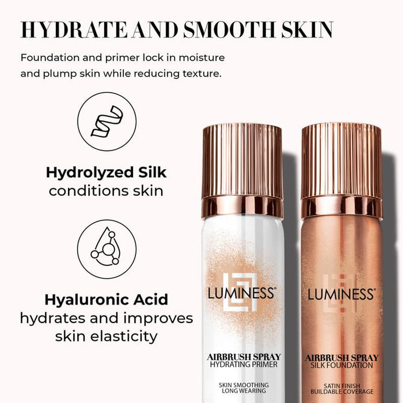 Luminess Glow up Essentials Face Time Palette 4 Piece - Tiktok Shop Exclusive - Silk Airbrush Spray Foundation & Primer Kit - Full Coverage Foundation, Anti-Aging Formula Hydrates & Moisturizes with Hyaluronic Acid, Aloe Vera & Hydrolyzed Silk
