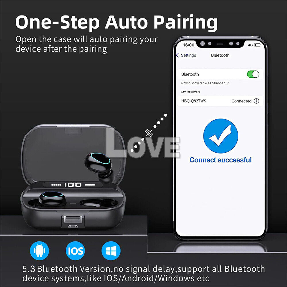 TWS Bluetooth 5.3 Waterproof Wireless Earbuds with LED Display - 2024 Model