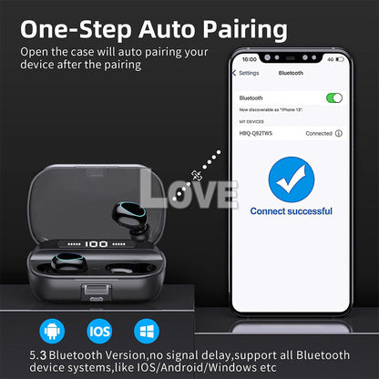 TWS Bluetooth 5.3 Waterproof Wireless Earbuds with LED Display - 2024 Model