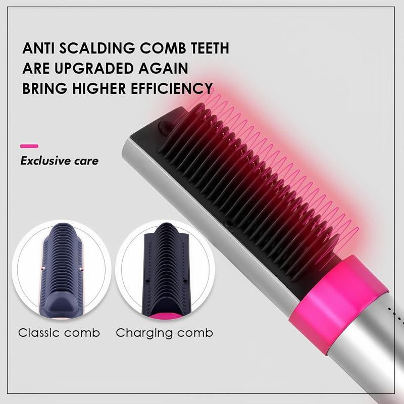 K-SKIN Pro Ionic Straightening Brush & Curler - 30S Fast Heat, 6000W Negative Ion & Wireless Charging, 6-Temp 150°F-200°F with Anti-Scald Teeth, Salon 3-Minute Styling + Fragrance Diffuser for Hydrated Silk Hair