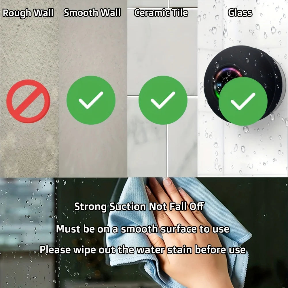 Waterproof Wireless Bluetooth Speaker with Large Suction Cup - Portable Mini Stereo for Outdoor Sports and Bathroom Use