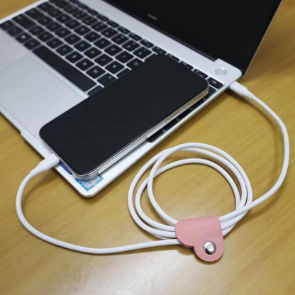 Heart-Shaped Cord Organizer Set in Assorted Colors, 5-Piece PU Leather Earphone and Headphone Cable Management for Home, Office, and School Desks