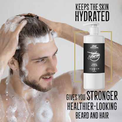 Mens Hair & Beard Shampoo - All in One Hair Shampoo for Men - Beard and Mustache Hair Moisturizing Mens Shampoo - Cleansing Hair and Beard Shampoo with Shea Oil (31 Oz)