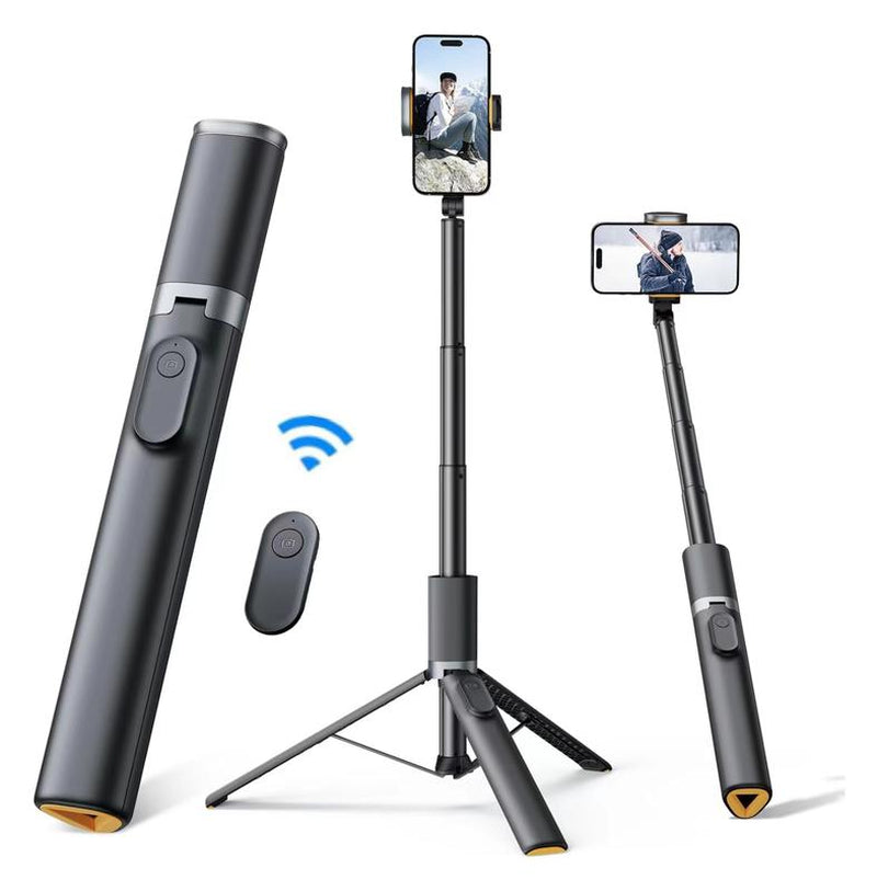 Extendable 63'' Selfie Stick Tripod with Bluetooth Remote - Lightweight, Foldable, and Compatible with All Smartphones - Ideal for Travel and iPhone Accessories