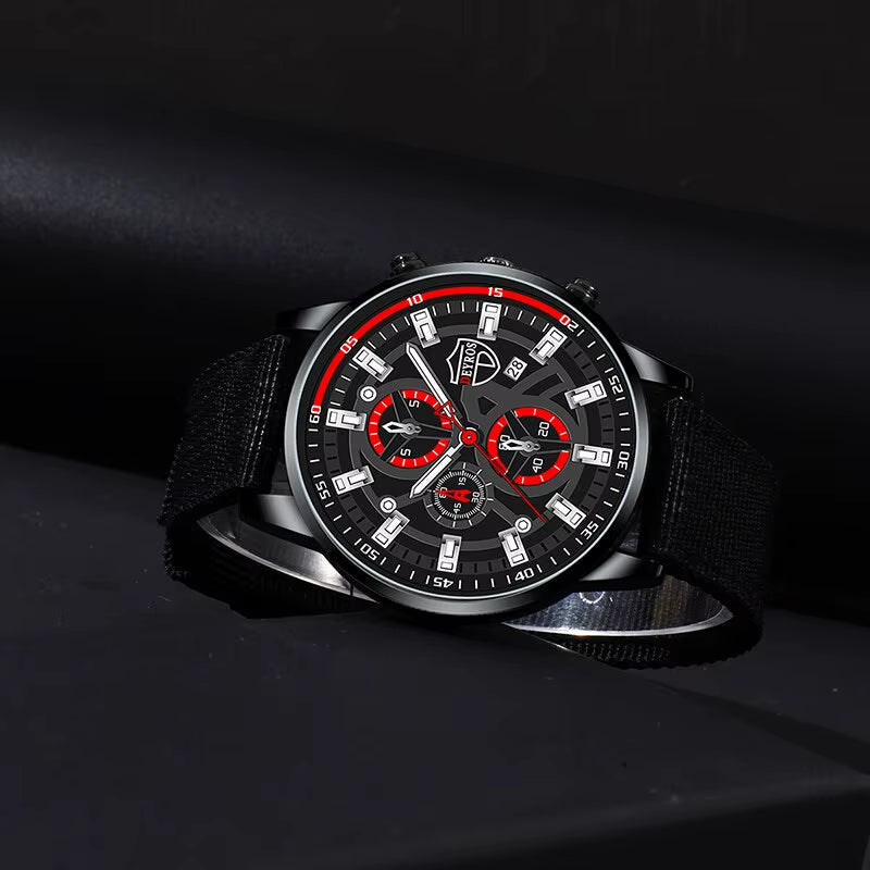 3PCS Set Fashion Mens Simple Watches Men Necklace Bracelet Nylon Quartz Watch Male Business Casual Wrist Watch