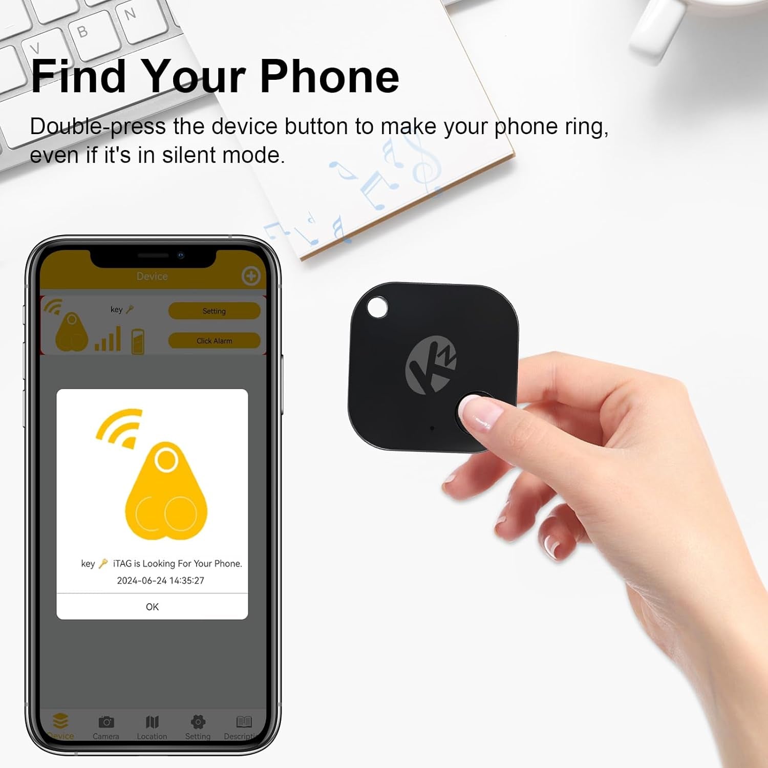 Bluetooth Air Tracker Tag - 2 Pack, Compatible with iOS and Android, Proximity Finder, Loud Alert, Replaceable Battery, Ideal for Keys, Backpacks, and Wallets, Black