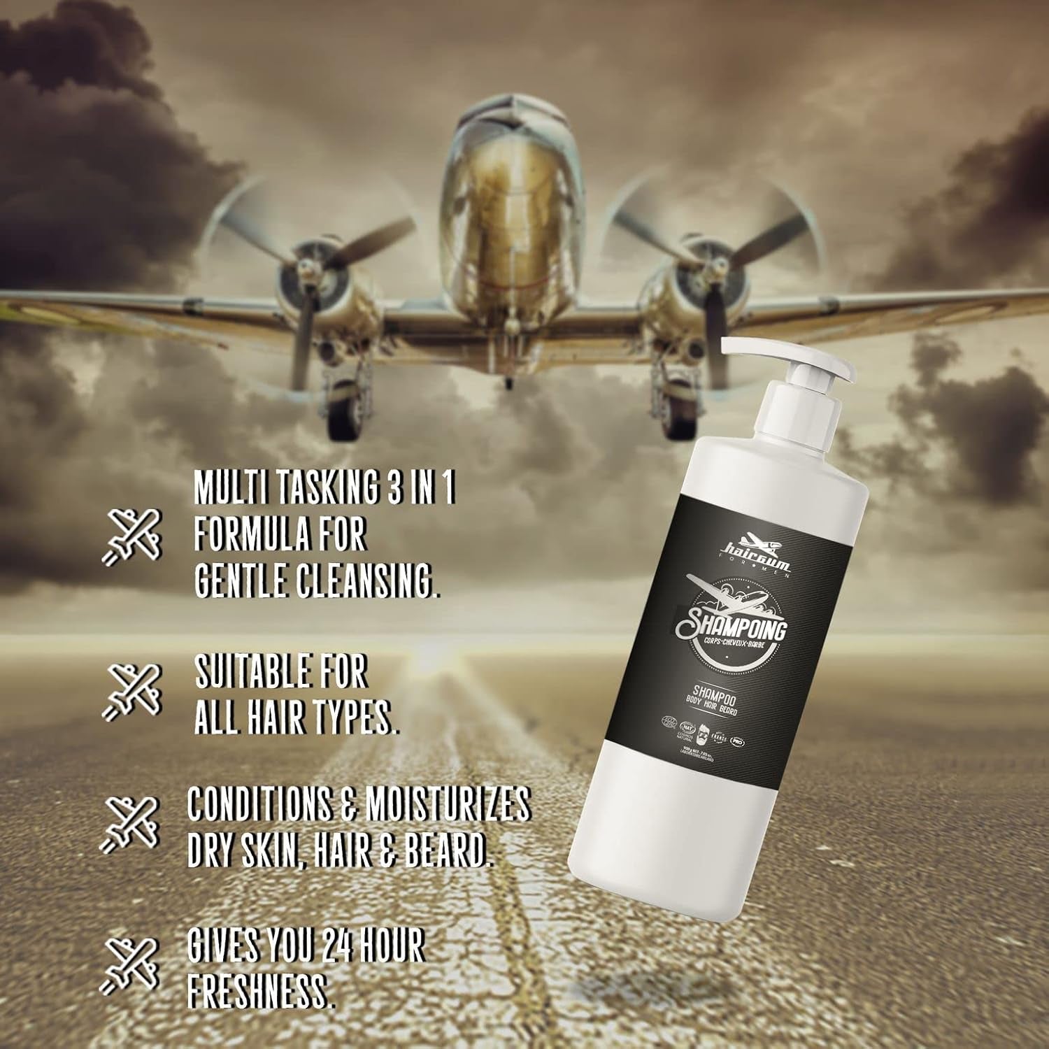 Mens Hair & Beard Shampoo - All in One Hair Shampoo for Men - Beard and Mustache Hair Moisturizing Mens Shampoo - Cleansing Hair and Beard Shampoo with Shea Oil (31 Oz)