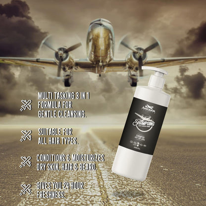 Mens Hair & Beard Shampoo - All in One Hair Shampoo for Men - Beard and Mustache Hair Moisturizing Mens Shampoo - Cleansing Hair and Beard Shampoo with Shea Oil (31 Oz)