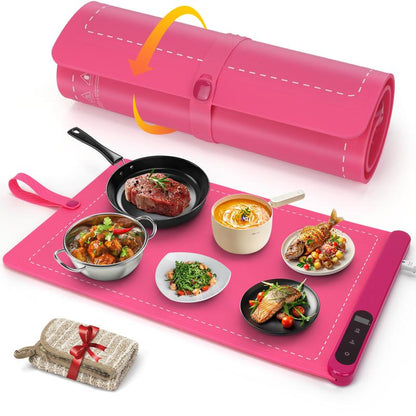 Enhanced Food Warming Mat with 6 Temperature Settings and 6-Hour Timer, Full Surface Heating, Portable Silicone Warmer for Holiday Events and Buffets