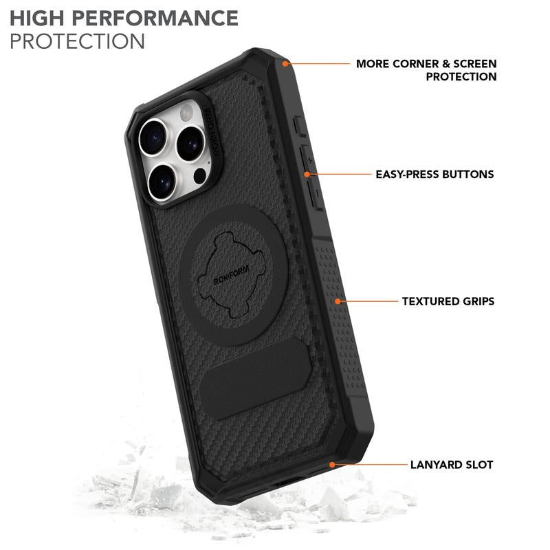 ROKFORM iPhone 16 Pro Max Rugged Case with Polycarbonate Shell, Textured Grips, Military-Grade Protection, RokLock Twist Lock Technology, and Enhanced Magnetic Mounting