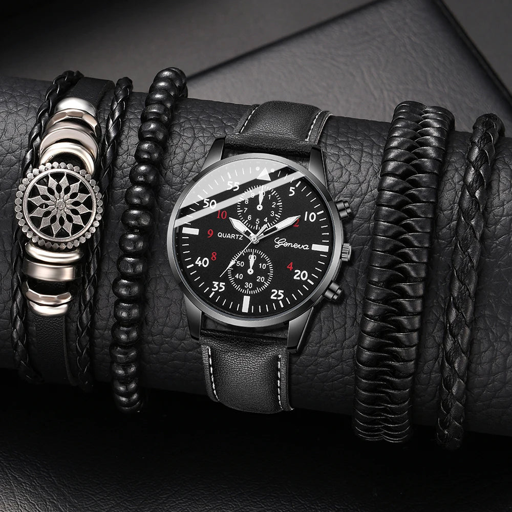 New Hip Hop Mens Fashion Watches Luxury Male Clock Wristwatch Sport Menswrist Watch Bracelet Set Relogio Masculino