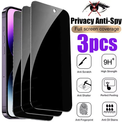 Privacy Tempered Glass Screen Protector for iPhone 16E, 16, 15, 14, 13, 12, 11 Pro Max