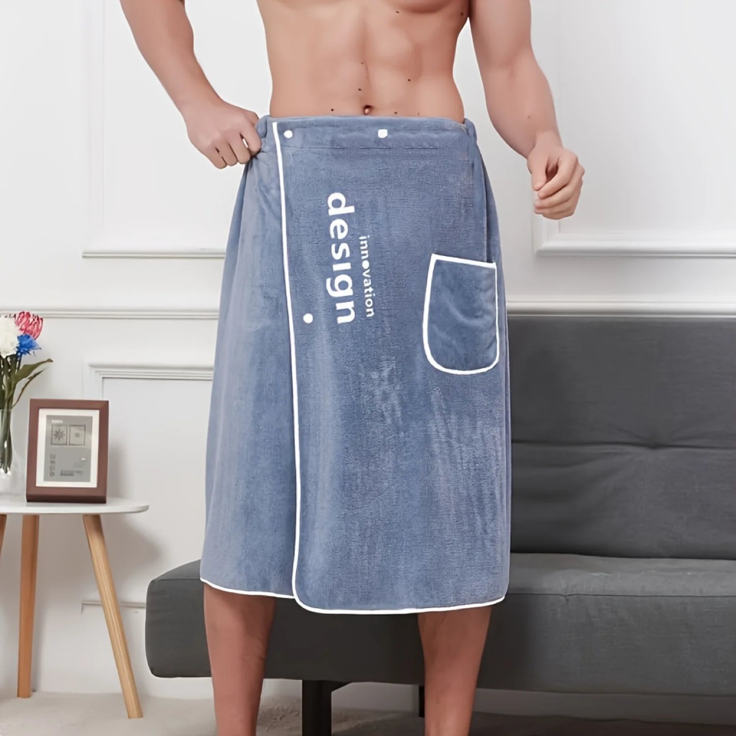 2Pcs Men'S Shower Wrap Robe Set - Ultra-Absorbent, Non-Fuzzing, Button Fastened, Comfortable Bath Towel Wrap - Premium Collectio