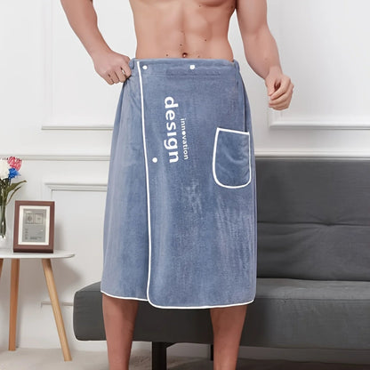 2Pcs Men'S Shower Wrap Robe Set - Ultra-Absorbent, Non-Fuzzing, Button Fastened, Comfortable Bath Towel Wrap - Premium Collectio