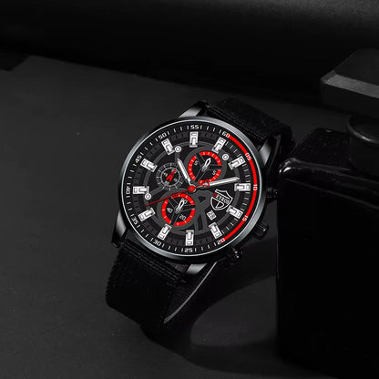 3PCS Set Fashion Mens Simple Watches Men Necklace Bracelet Nylon Quartz Watch Male Business Casual Wrist Watch