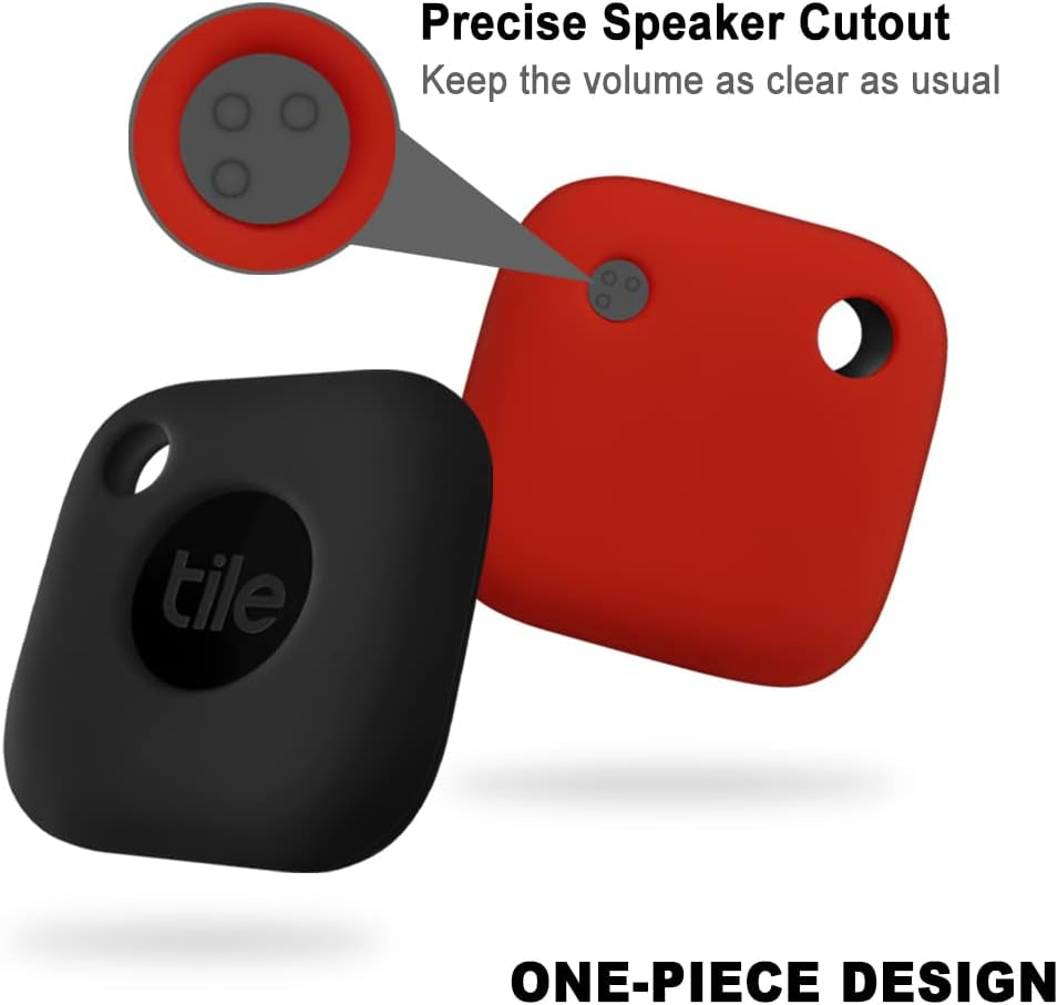 Silicone Protective Case for Tile Mate 2024 and 2022, Scratch-Resistant Cover with Carabiner (2-Pack: Black and Red)