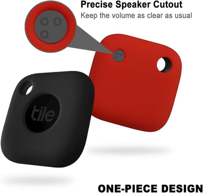 Silicone Protective Case for Tile Mate 2024 and 2022, Scratch-Resistant Cover with Carabiner (2-Pack: Black and Red)