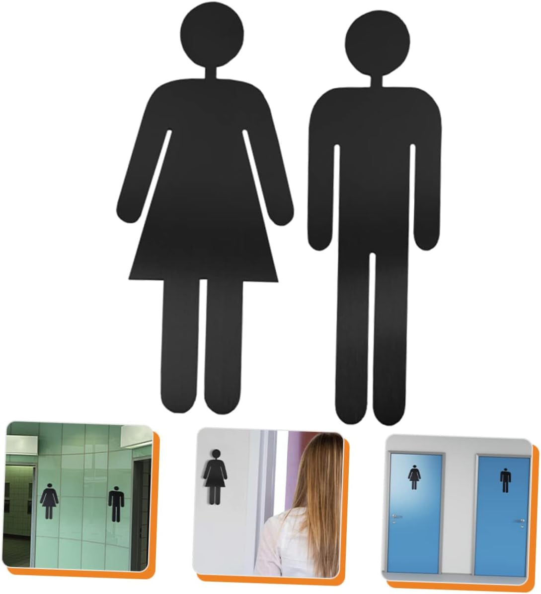 3 Pairs Restroom Signs Toilet Signs Restroom Decor Coffee Shop Decor Shopping Center Decor Hotel Decor Lavatory Signs Home Decor Take a Bath Set Nameplate Woman Accessories Silver