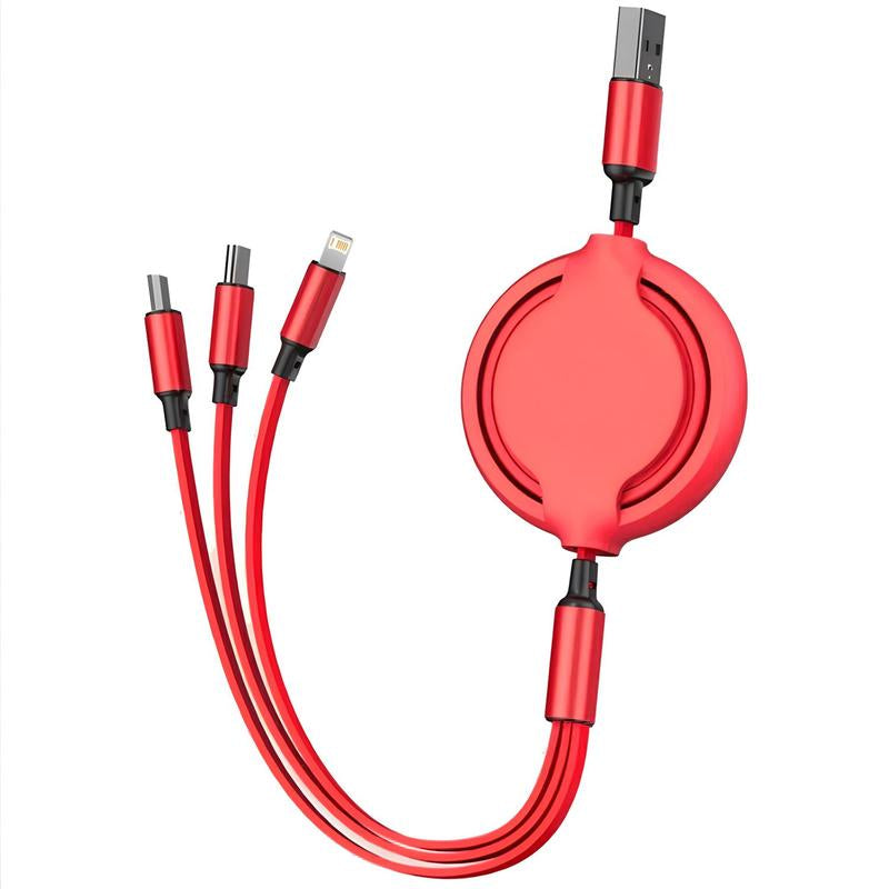 3-in-1 Telescopic USB Type-C Charger Cable, 120W Fast Charging Retractable Data Cable for iPhone and Android Devices, Electronics Accessories, Red