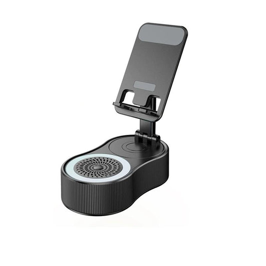 4-in-1 Wireless Bluetooth Speaker with 360° Rotating Mount, Emergency Power Bank (1500mAh), LED Desktop Phone Stand, Bluetooth 5.0 FM HD, Wireless Stereo Pairing for Home, Outdoor, and Travel Use