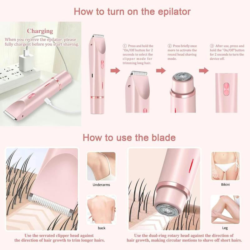 Electric Hair Trimmer for Women, 1 Box Rechargeable 2 in 1 Body & Facial Diffuser Hair Removal Double Head Trimmer for Face Underarm Legs, Gifts for Girl, Women'S Electric Shaver