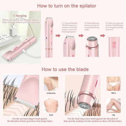 Electric Hair Trimmer for Women, 1 Box Rechargeable 2 in 1 Body & Facial Diffuser Hair Removal Double Head Trimmer for Face Underarm Legs, Gifts for Girl, Women'S Electric Shaver