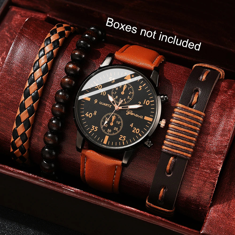 New Hip Hop Mens Fashion Watches Luxury Male Clock Wristwatch Sport Menswrist Watch Bracelet Set Relogio Masculino