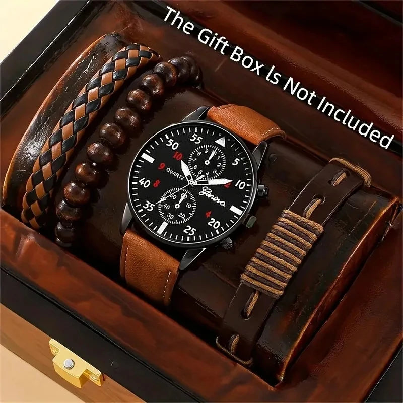 New Hip Hop Mens Fashion Watches Luxury Male Clock Wristwatch Sport Menswrist Watch Bracelet Set Relogio Masculino