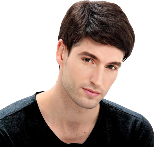 Mens Wig Straight Breathable Adjustable Mens Wigs Realistic Natural Short Hair Wig Replacement Male Wig for Cosplay Costume Dark Brown