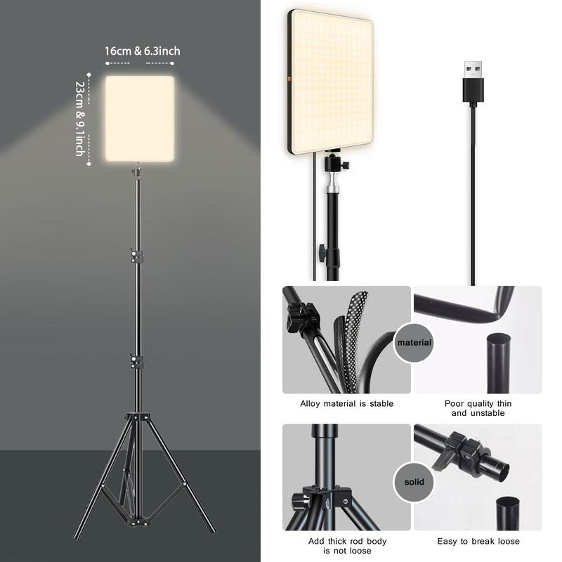 Professional LED Video Light with Adjustable Brightness, Tripod Stand, and USB Power for Video Recording, Live Streaming, Makeup, and Vlogging