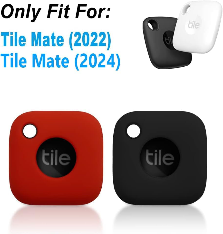 Silicone Protective Case for Tile Mate 2024 and 2022, Scratch-Resistant Cover with Carabiner (2-Pack: Black and Red)