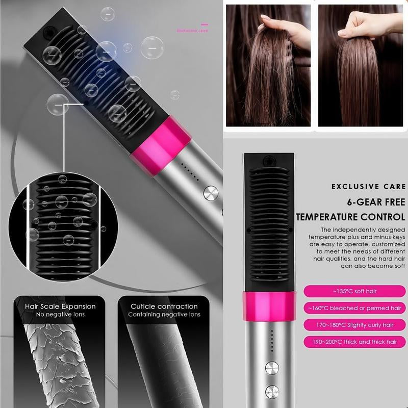 K-SKIN Pro Ionic Straightening Brush & Curler - 30S Fast Heat, 6000W Negative Ion & Wireless Charging, 6-Temp 150°F-200°F with Anti-Scald Teeth, Salon 3-Minute Styling + Fragrance Diffuser for Hydrated Silk Hair