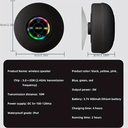 Waterproof Wireless Bluetooth Speaker with Large Suction Cup - Portable Mini Stereo for Outdoor Sports and Bathroom Use