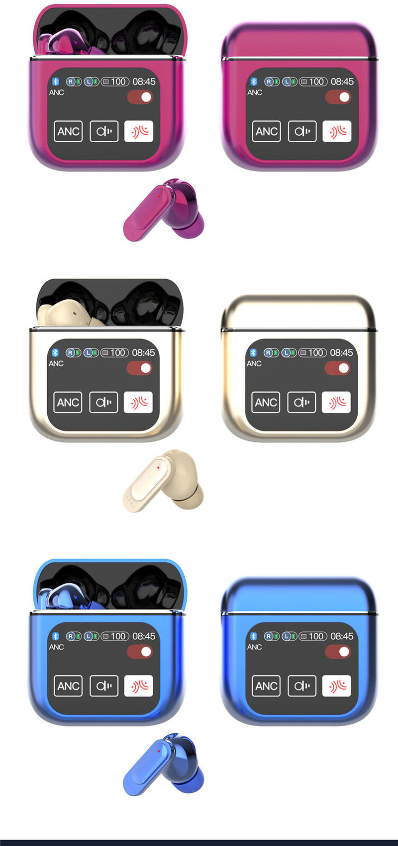 2024 Bluetooth 5.4 Wireless Stereo Earbuds with Touch Screen and Enhanced Bass